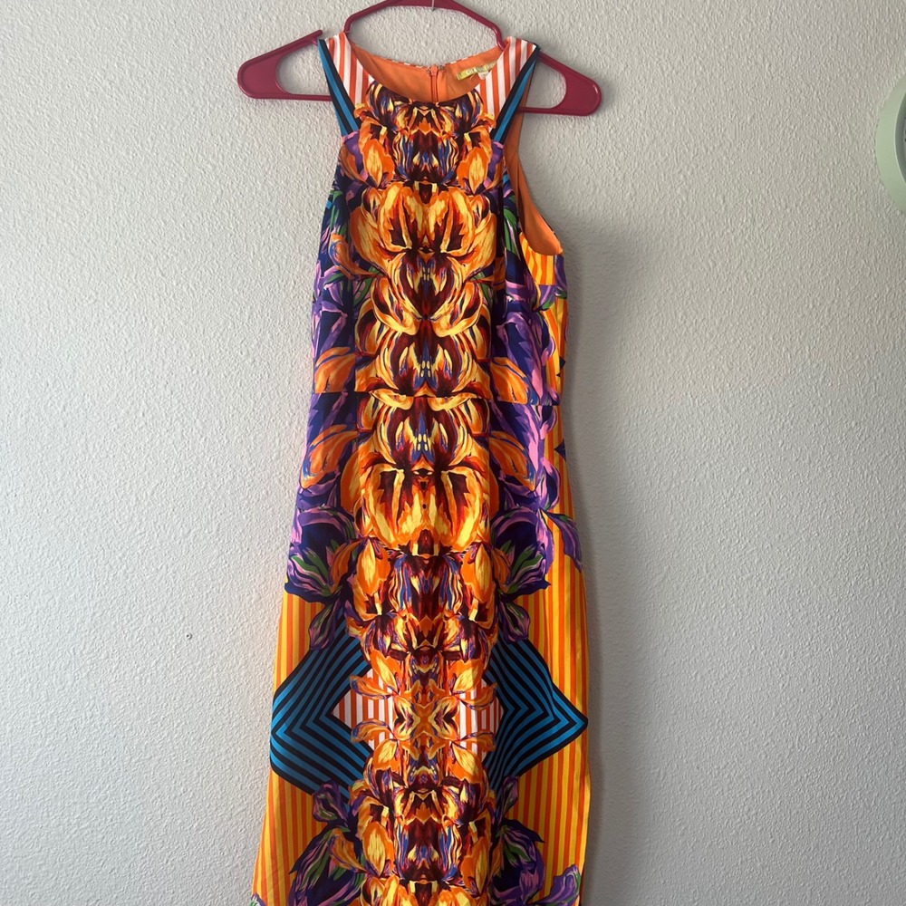 Gianni Bini Maxi Dress Floral Geometric Orange Multicolor Womens Small